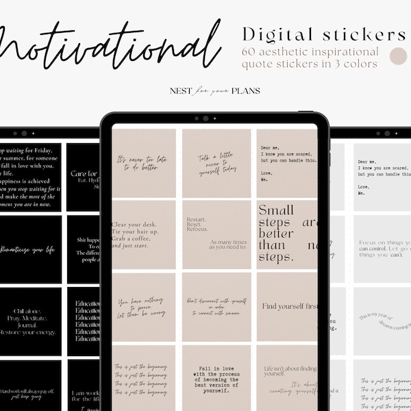 Inspirational Quotes Digital Stickers, That girl Quotes, Black White Elegant Stickerbook, Positive Quotes Goodnotes Stickers, Affirmations
