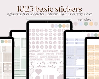 Everyday Basic Digital Stickers Pack, Goodnotes StickerBook, Widgets Stickerbundel voor digitale planning iPad, Sticky Notes, Notability