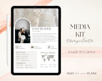 2 Page Media Kit Canva Template, Book Blogger Rate Sheet Template, Youtube Instagram Press Kit, Influencer Social Media Kit, Beige Rate Card