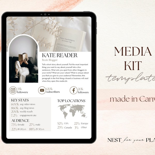 2 Page Media Kit Canva Template, Book Blogger Rate Sheet Template, Youtube Instagram Press Kit, Influencer Social Media Kit, Beige Rate Card