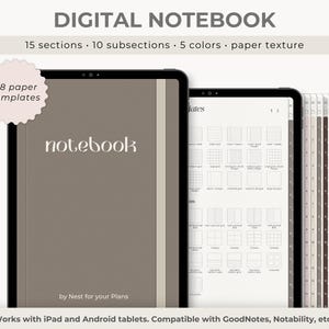 Digitaal notitieboek, GoodNotes-notitieboek met papiertextuur, papieren notitiesjabloon, studentennotitieblok, gelinkt notitieboek met tabbladen, notability