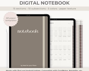 Quaderno digitale, quaderno con texture di carta GoodNotes, modello di carta per appunti, quaderno per studenti, quaderno con collegamenti ipertestuali e schede, notabilità