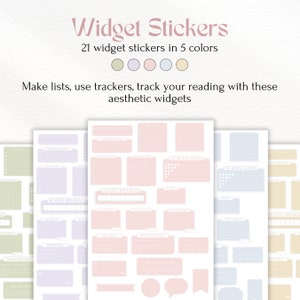 Pu&ograve; includere: Un set di 21 adesivi per planner stampabili in cinque colori: verde, viola, rosa, blu e giallo. Gli adesivi presentano vari design per tenere traccia dei progressi di lettura, valutare i libri e creare liste. Il testo sugli adesivi include "Reading Progress", "My Rating System", "Book Rover", "Bibliophile" e "Bookish Tracker".