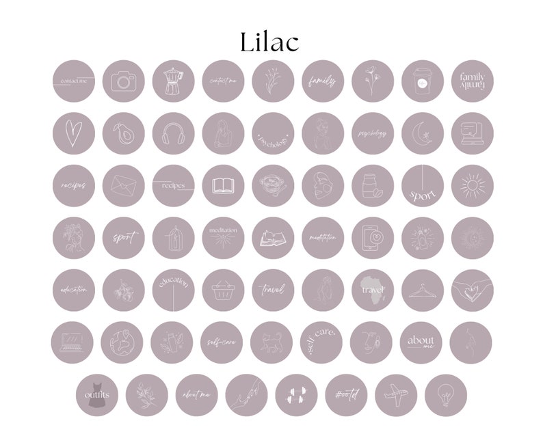K&ouml;nnte beinhalten: Ein Satz von 49 lilafarbenen Social-Media-Icons mit wei&szlig;en Umrissen. Jedes Icon zeigt ein anderes Design, darunter eine Kamera, eine Kaffeekanne, ein Herz, eine Avocado, Kopfh&ouml;rer, ein Buch, ein Vogelk&auml;fig, ein Berg, ein Einkaufskorb, ein Laptop, ein Globus, ein Kleiderb&uuml;gel, eine Gl&uuml;hbirne und mehr.