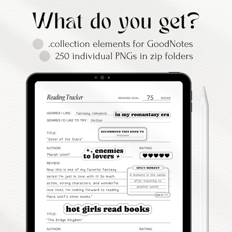 Digital Stickers for Reading Journal | Bookish GoodNotes Stickers | Widgets Tropes Genres | Minimal Stickers for Bookworm | Black and White image 9