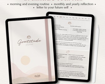 Digitaal dankbaarheidsdagboek | Klassiek papiertextuur 5 minuten dagboek voor iPad | Goede notities | Geestelijke gezondheid, zelfzorg, manifestatieplanner