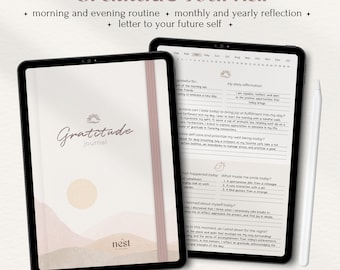 Digital Gratitude Journal for iPad - Classic Paper Texture 5 Minute Mindfulness & Wellness Planner Digital Gratitude Journal | GoodNotes