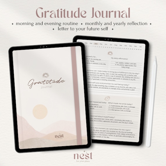Digital Gratitude Journal for iPad - Classic Paper Texture 5 Minute Mindfulness & Wellness Planner Digital Gratitude Journal | GoodNotes
