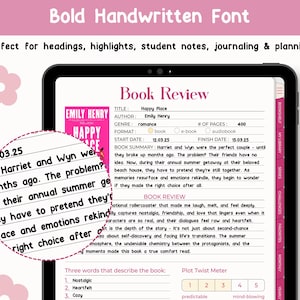 Police manuscrite audacieuse pour les en-têtes, notes numériques, planification, tenue d'un journal, polices d'écriture manuscrite Goodnotes mignonnes pour étudiants, polices iPad, Notability