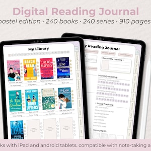 Diario di lettura digitale / Planner di lettura pastello per iPad / GoodNotes Reading Tracker / Registro di lettura / Recensione di libri / Scaffale digitale