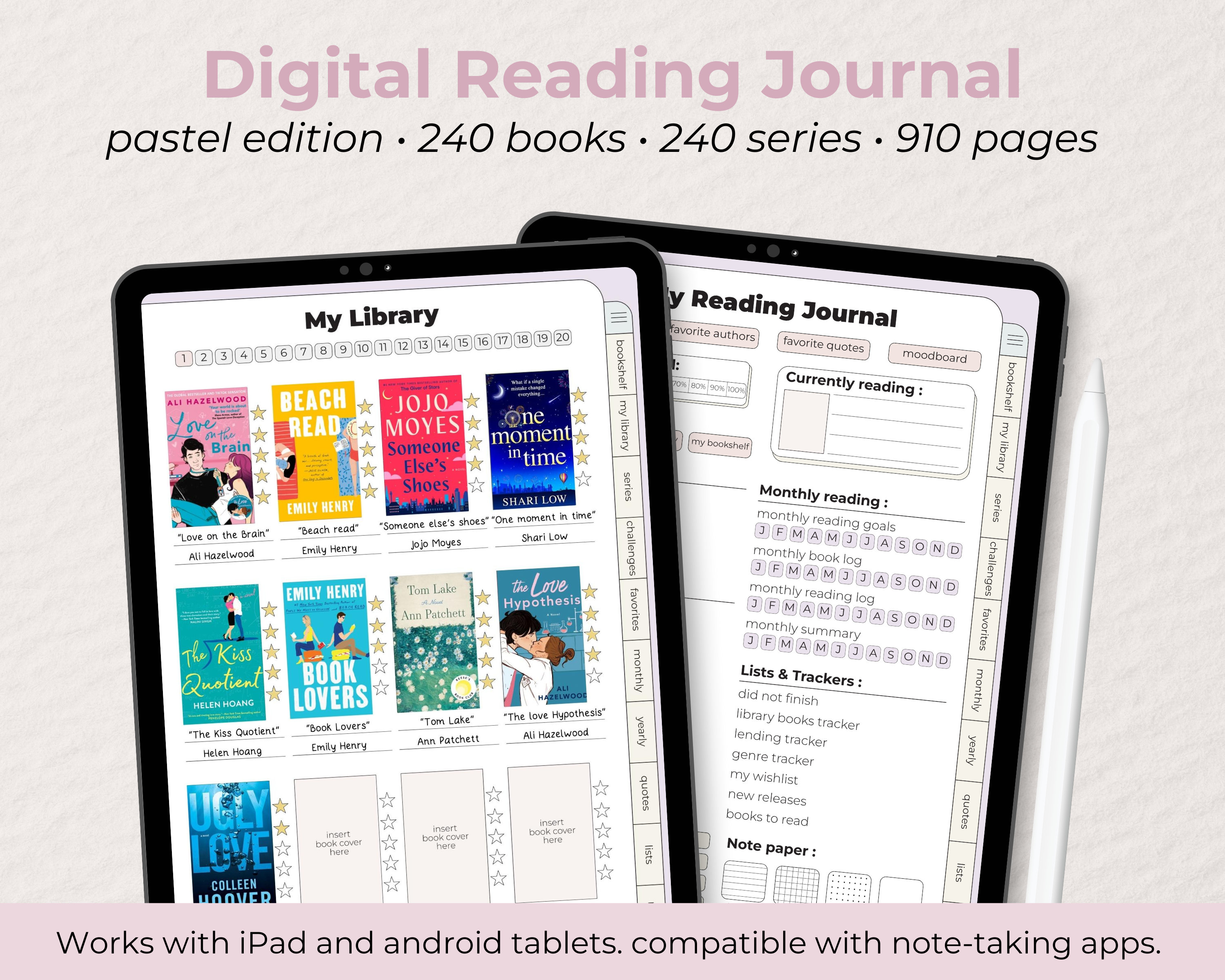 Digital Reading Journal | Pastel Reading Planner for iPad | GoodNotes Reading Tracker | Reading Log | Book Review | Digital BookShelf