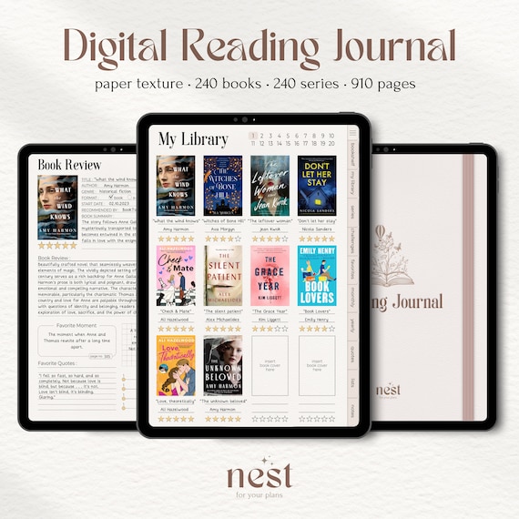 Digital Reading Journal | Classic Paper Texture Reading Planner for iPad | GoodNotes Reading Tracker | Android Reading Journal | Notability