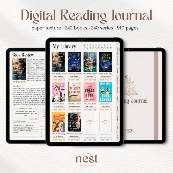 Diario de lectura digital / Planificador de lectura de textura de papel clásico para iPad / GoodNotes Reading Tracker / Diario de lectura de Android / Notabilidad