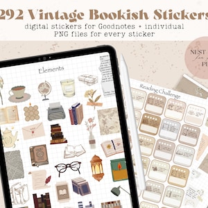 Vintage Bookish Digital Stickers, Book Lover Goodnotes Stickerbook, PNG Reading Stickers, Old Books Clipart, Bookworm Stickers, Notability