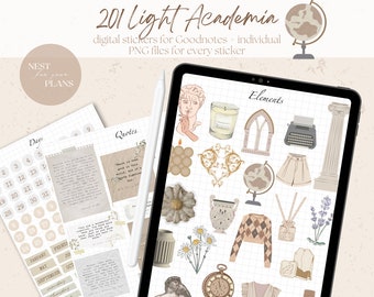 Light Academia Digitale Stickers, Vintage Goodnotes Stickerbook, Dark & Light Academia Esthetische PNGs, Mood Board, Journaling, Notability