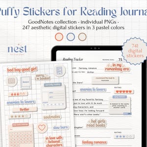 Adesivi digitali gonfi per il diario di lettura / Adesivi GoodNotes pastello per libri / Generi tropi widget / Adesivi per topi di biblioteca / Notabilità