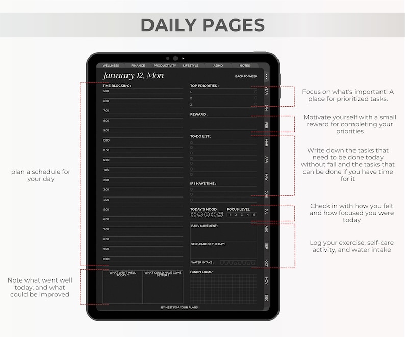 2026 All-in-one Digital Planner Dark Mode, ADHD Goodnotes Planner ...