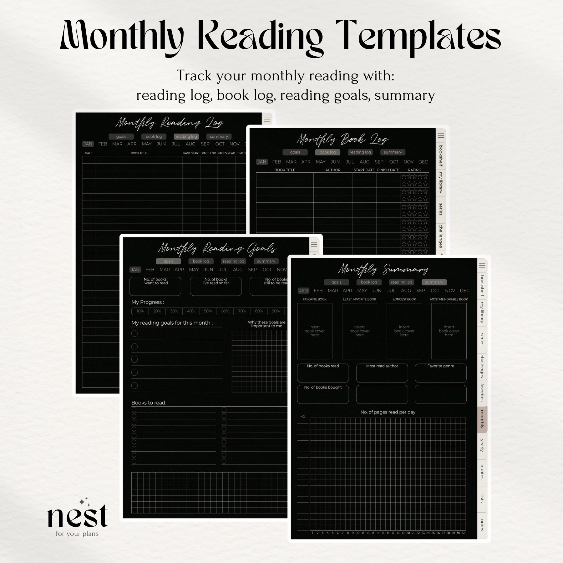 Digital Reading Journal | Dark Academia Black Reading Planner for iPad ...
