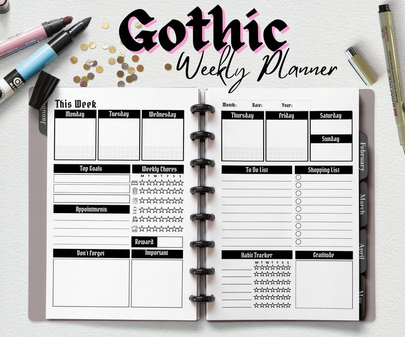 Weekly planner insert Goth or Gothic aesthetic A5 planner Etsy