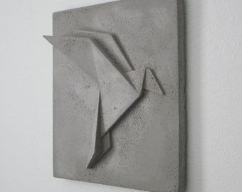 3D Beton Vogel Wanddeko | Beton Kunst als Wandpaneel in Betonoptik in modernem abstrakten Design, Geschenk Einzug Haus oder Wohnung