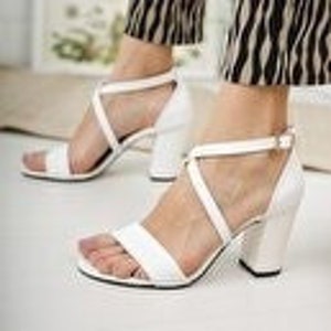 Criss Cross , Block Heel , Wedding Shoe For Bride , Bridal Shoe , White , Ivory , Gift
