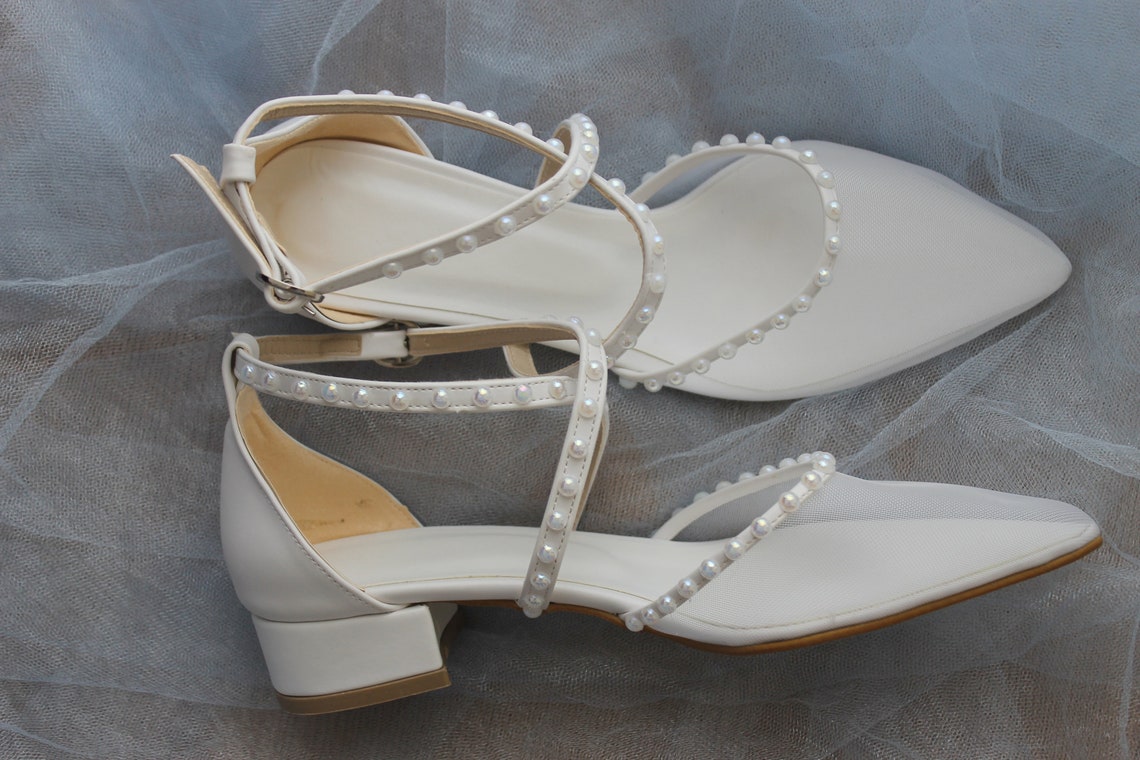 Criss cross pearl pearl embellished Wedding ShoeHeels image 1