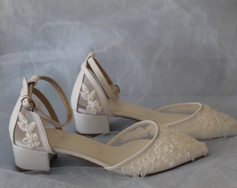 Ankle Strap Guipure Embellished Wedding Shoes, Bridal Shoes