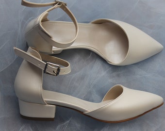 Ankle strap ,  Block heel , Wedding Shoe,Heels, bridal Shoe , low Heel , low heels , Bride Shoe , Ivory, White