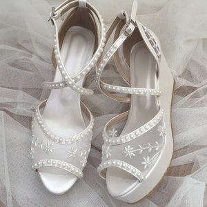 NEW Pearl Embellished Wedges, Pearl , Pearl Embellished Wedding Shoes ...