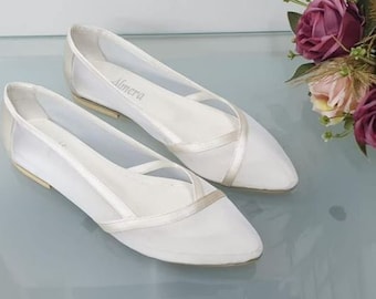 Flat , Tulle , Flat Bridal Shoes ,  Flat Wedding Shoes