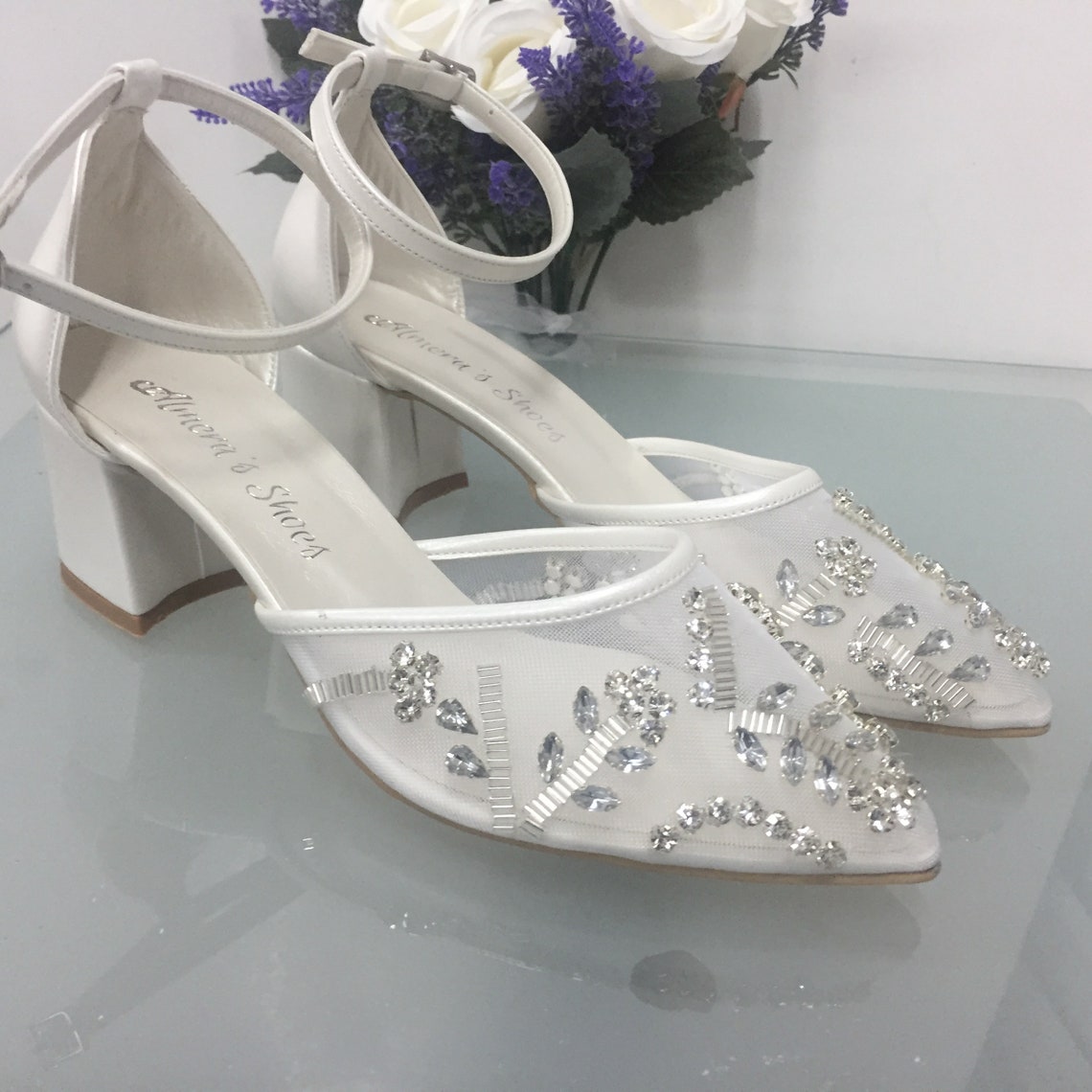 Ankle Strap Stone Embellished Wedding Shoeheels Wedding - Etsy