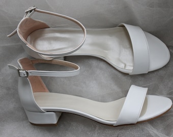 Ankle Strap , bride shoe , wedding shoe , Block Heel , Wedding Shoe For Bride , Bridal Shoe , White , Ivory , low heel