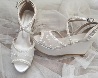 NEW Pearl Embellished Wedges Pearl Pearl Embellished Wedding
