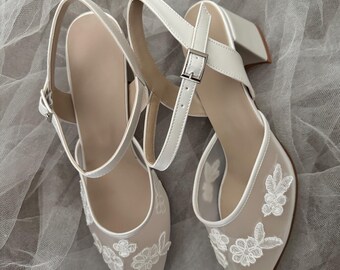 ankle strap , guipure , guipure embellished , Wedding Shoe,Heels, Wedding Shoes , Heels , high heels , Bride Shoes , Ivory, White