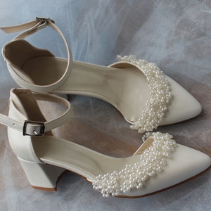 Pearl Embellished , Bridal Shoe , Bride Shoe , Wedding Shoe , Ivory , White , Block Heel , Low Heel