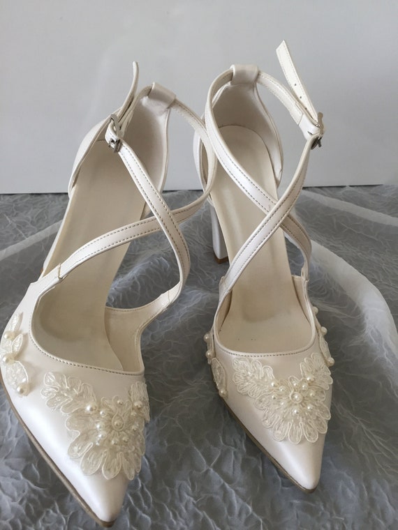 Ivory Block Heel Wedding Shoes | Ankle Strap Wedding Shoes – Beautifully  Handmade UK