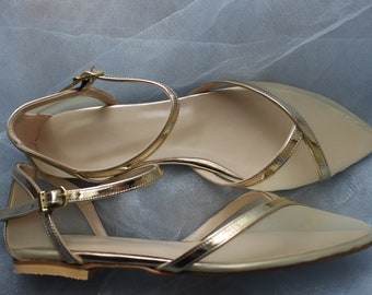 Gold Flat, Ankle Strap Flats, Flat Wedding Shoes, Flat, Flat Bride Shoes, Flat Bridal Shoes, Flat shoes, Guipure embellished, Gold