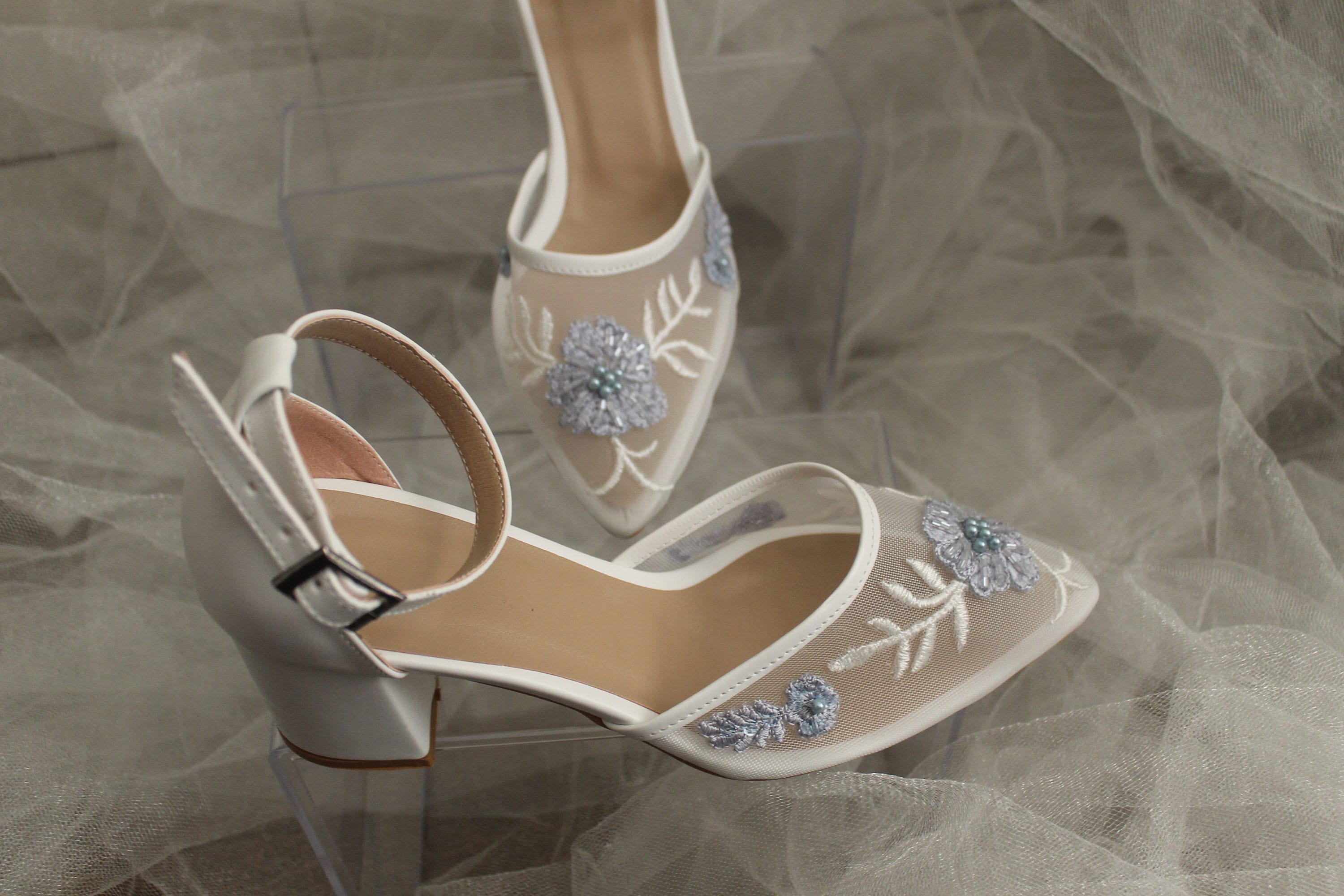 Blue Guipure - Pearl Embellished , Blue Wedding Shoe , Blue parl shoe , blue lace shoe , Lace embellished , wedding shoe, blue bridal shoe