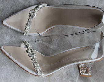 Transparent  Shoe , Heels , Stone Embellished Transparent Shoe , Casual Shoe