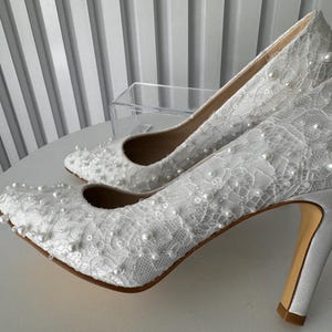 Pearl Embllished , Block heel , Thin heel , wedding shoe , bridal shoe , bride shoe