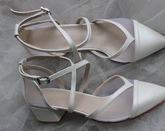 Criss cross blcok heel , Low Heels, Black  Shoes , Ivory Bride Shoes , Ivory , Wedding Shoes, White Bridal Shoes, Black Shoes