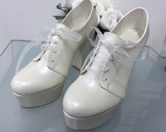 Piattaforme, Scarpe da sposa avorio , Scarpe da sposa a piattaforma , Avorio , Scarpe da sposa a piattaforma