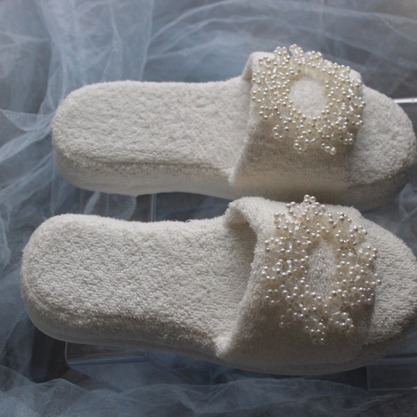 Pearl slippers , Bride Slippers , Cotton Bride Slippers , Bridal Slipprs , Pearl Bride Slippers , Wedding Slippers , Woman slippers