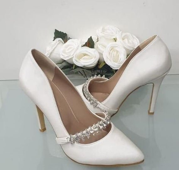 White embellished heels cheap