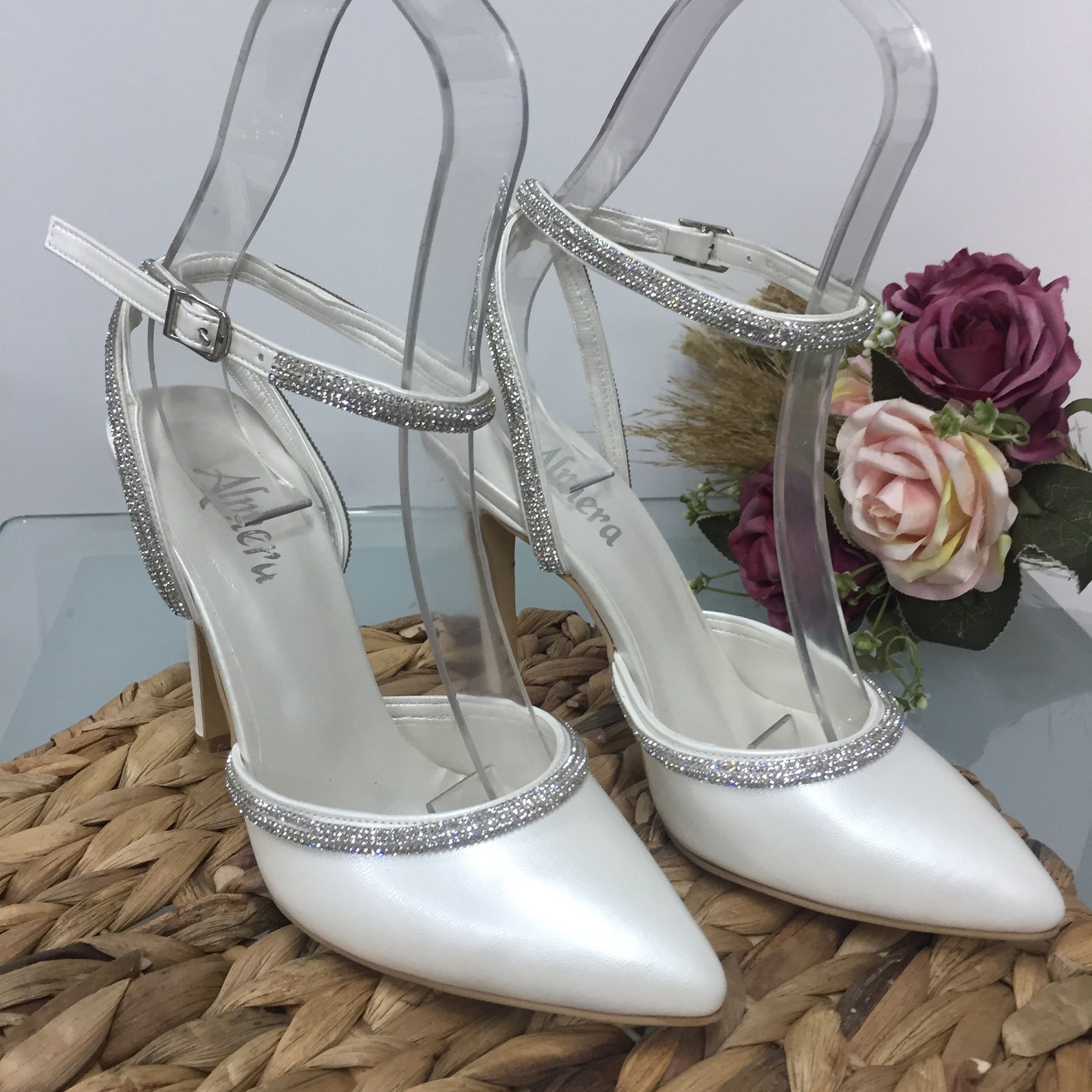 embellished ankle strap heels