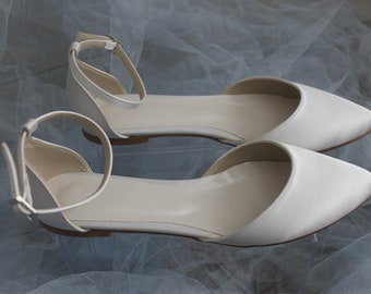 Flat , Ankle Strap Flats, Flaat Wedding Shoes ,Flat, Flat Bride Shoes , Ivory , Flat Bridal Shoes , Flat shoes , satin shoe