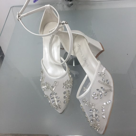 Ankle Strap Stone Embellished Wedding Shoeheels Wedding | Etsy