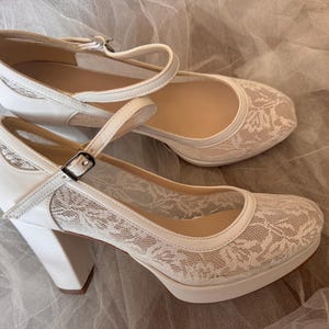 Platform Heels , Platform Wedding Shoes , Lace , Tulle Shoe, Platform Bridal Shoes , Heels , Ivory , White