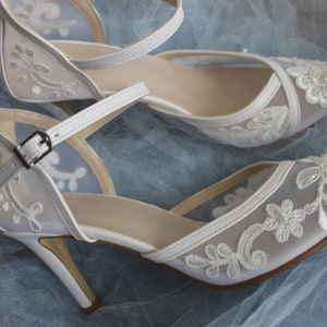 Tulle , Guipure Embellished Tulle Bridal Shoes , Heels