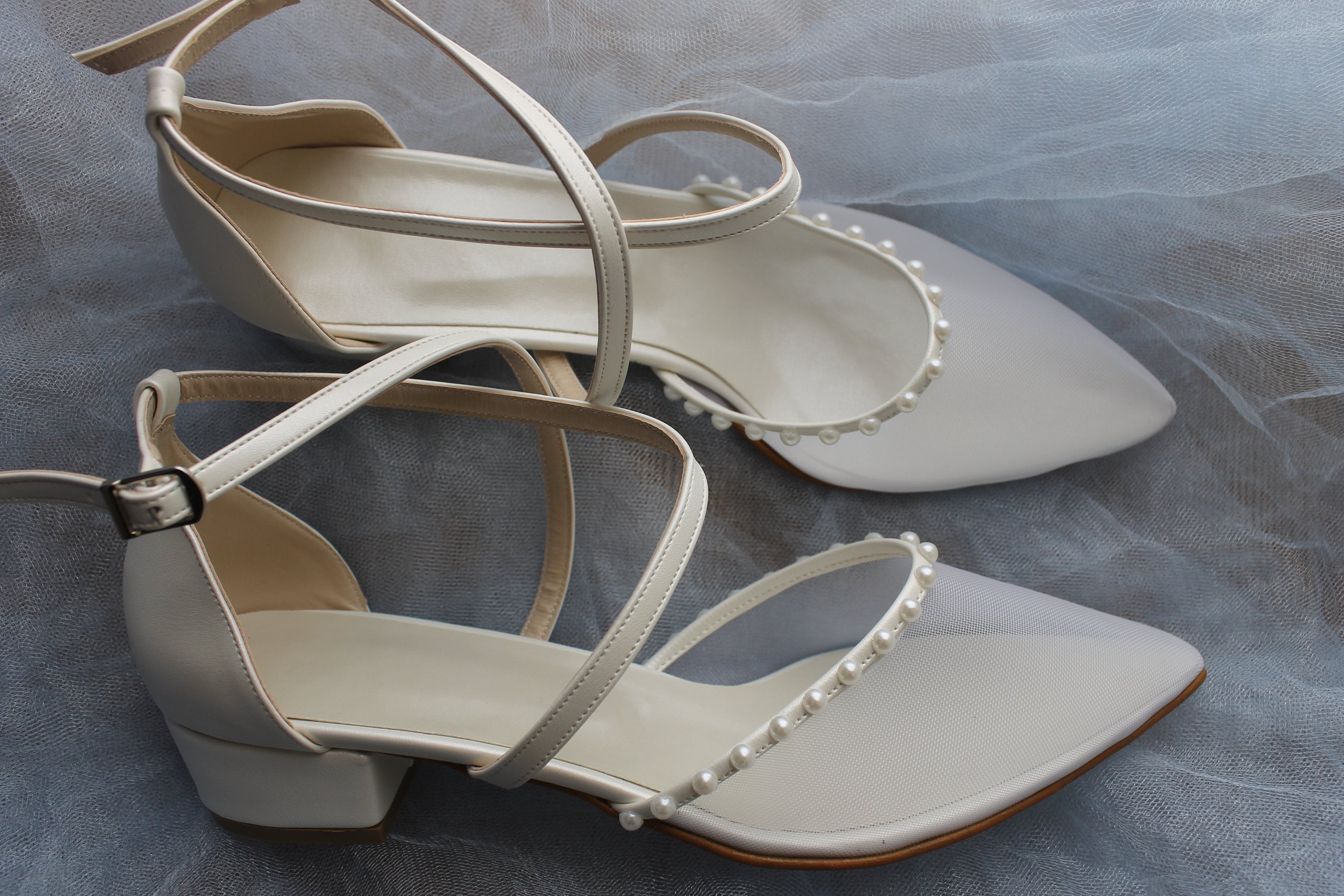 Criss cross , pearl, pearl embellished, Wedding Shoe,Heels, bridal Shoe, low Heel, low heels, Bride Shoe, Ivory, White